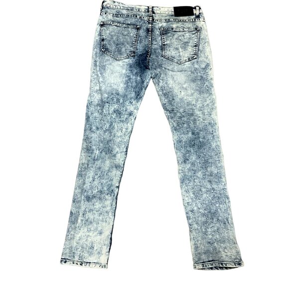 VTG Y2K REASON ACID WASH JEANS SZ 34 X 33 MOTO GRAPHIC PRINT ZIPPER POCKET MENS - Picture 7 of 8